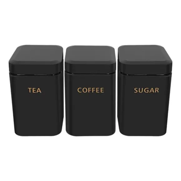 Ensemble 3 Lådor för Te Kaffe Socker 9x14,5cm Hermetisk Cheffinger Svart