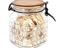 Excellent Houseware Köksburk glasbehållare med bambulock patentklämma tät med försegling 1,1 l