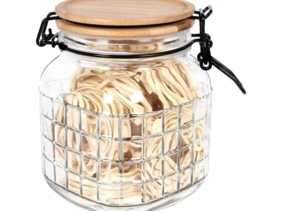 Excellent Houseware Köksburk glasbehållare med bambulock patentklämma tät med försegling 1,1 l
