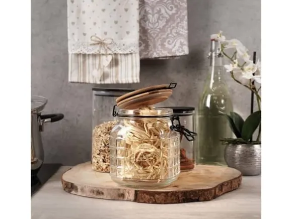 Excellent Houseware Köksburk glasbehållare med bambulock patentklämma tät med försegling 1,1 l