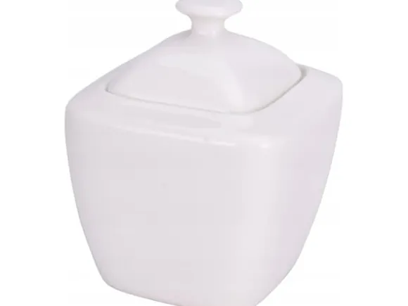 Excellent Houseware sockerskål i porslin med lock, 320 ml, vit