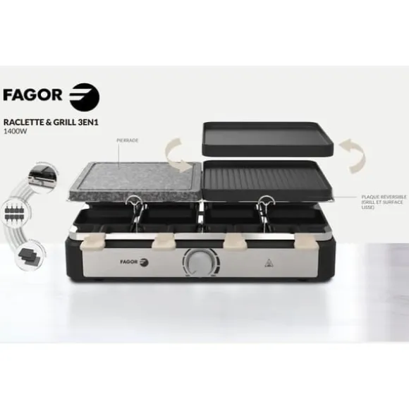 FAGOR Raclettemaskin - FGRG8 - Steksten - Upp till 8 personer - Justerbar termostat - 1400W
