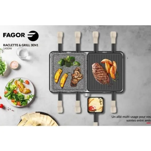 FAGOR Raclettemaskin - FGRG8 - Steksten - Upp till 8 personer - Justerbar termostat - 1400W