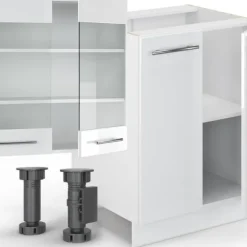 Fame-Line kök, 300 cm med högskåp, PT Antracit, blank vit/vit, Vicco
