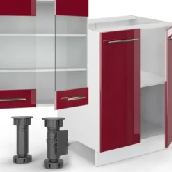Fame-Line kök, 300 cm med högskåp, PT Marble, Bordeaux högglans/vit, Vicco