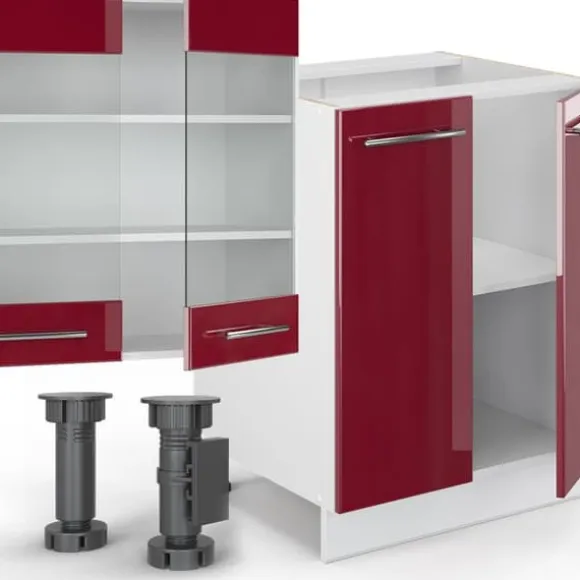 Fame-Line kök, 300 cm med högskåp, PT Marble, Bordeaux högglans/vit, Vicco