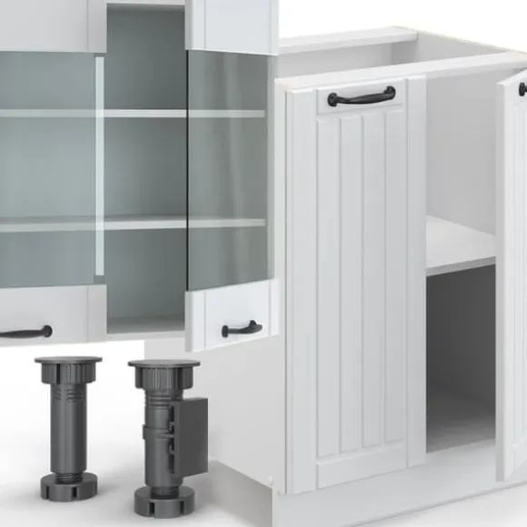 Fame-Line kök, 300 cm med högskåp, PT Marble, Country vit/vit, Vicco