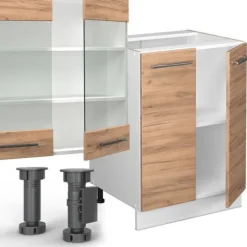 Fame-Line kök, 300 cm med högskåp, PT Marble, Guld/vit ek, Vicco
