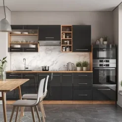 Fame-Line kök, 280 cm, PT Antracit, Blank antracit/Gyllene ek, Vicco
