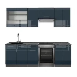 Fame-Line kök, 240 cm, PT Antracit, Blank mörkblå/Antracit, Vicco