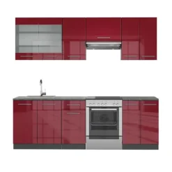 Fame-Line kök, 240 cm, PT antracit, Bordeaux högblank/antracit, Vicco