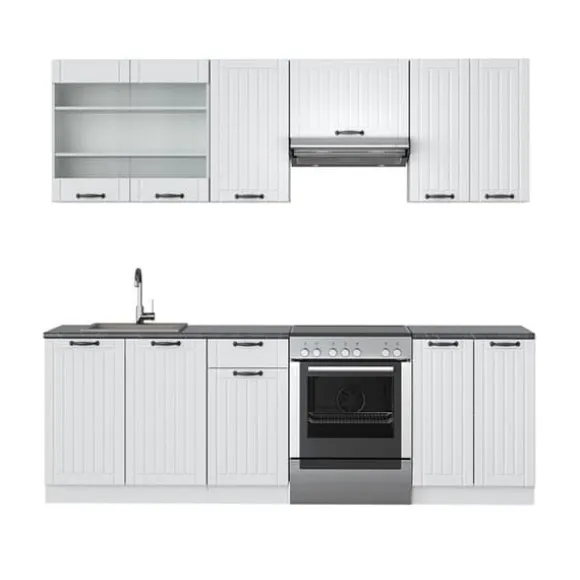 Fame-Line kök, 240 cm, PT antracit, Country vit/vit, Vicco