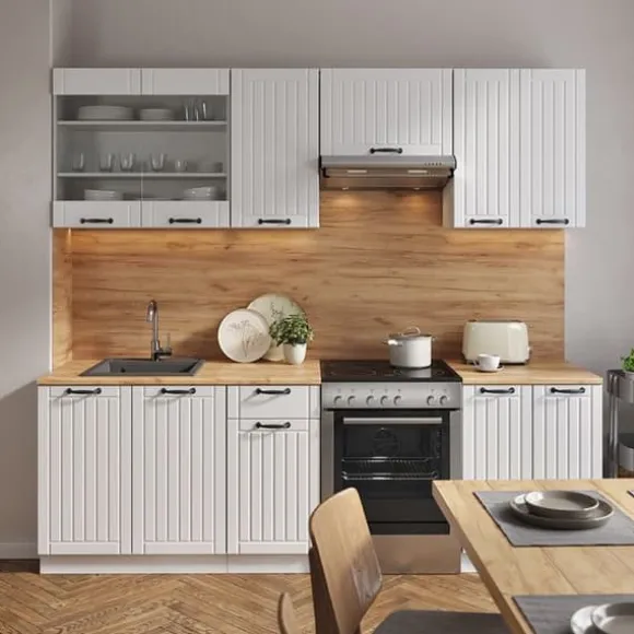 Fame-Line kök, 240 cm, PT antracit, Country vit/vit, Vicco