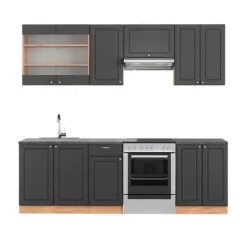 Fame-Line kök, 240 cm, PT Antracit, Country Antracit/Golden Oak, Vicco