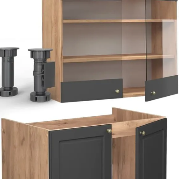 Fame-Line kök, 240 cm, PT Antracit, Country Antracit/Golden Oak, Vicco