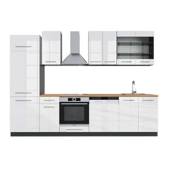 Fame-Line kök, 300 cm, PT Ek, Blank vit/Antracit, Vicco