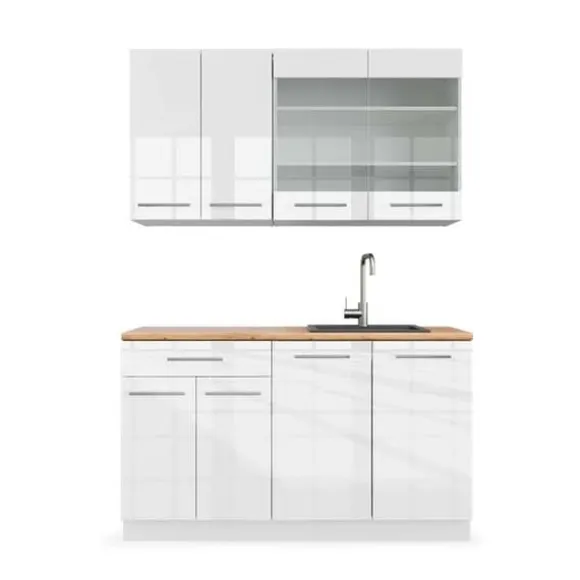 Fame-Line kök, 140 cm, PT Ek, blank vit/vit, Vicco