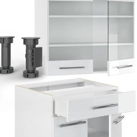 Fame-Line kök, 140 cm, PT Ek, blank vit/vit, Vicco