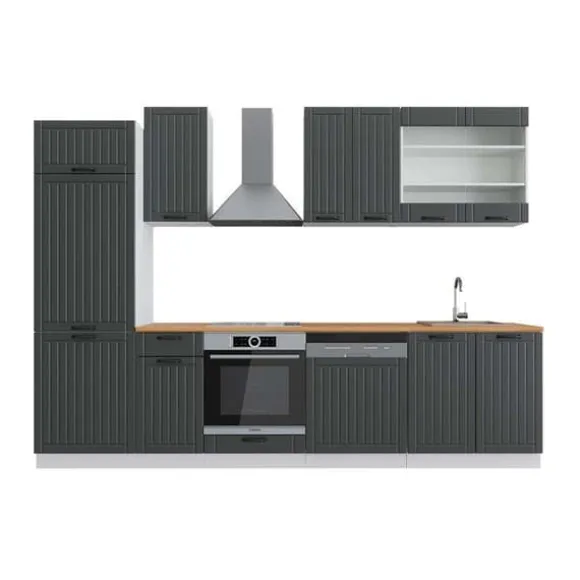 Fame-Line kök, 300 cm, PT Ek, Lanthus antracit/vit, Vicco