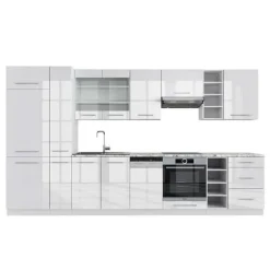 Fame-Line kök, 355 cm, PT Marble, blank vit/vit, Vicco