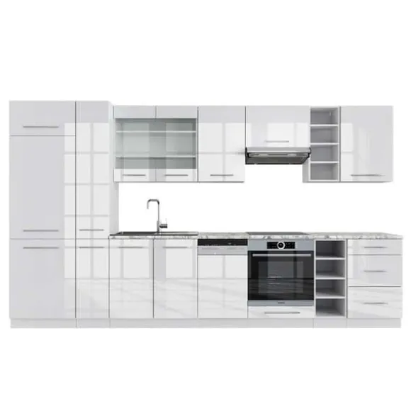 Fame-Line kök, 355 cm, PT Marble, blank vit/vit, Vicco