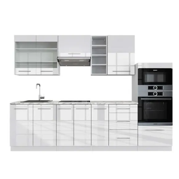 Fame-Line kök, 280 cm, PT Marble, blank vit/vit, Vicco