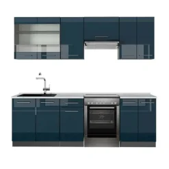 Fame-Line kök, 240 cm, PT Marble, Blank mörkblå/Antracit, Vicco