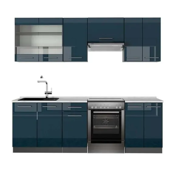 Fame-Line kök, 240 cm, PT Marble, Blank mörkblå/Antracit, Vicco