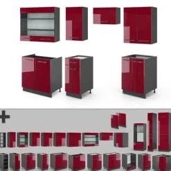 Fame-Line kök, 240 cm, PT Marble, Bordeaux högglans/antracit, Vicco