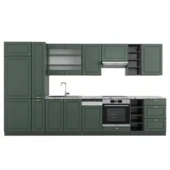 Fame-Line kök, 355 cm, PT Marble, Country green och guld/antracit, Vicco