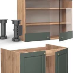 Fame-Line kök, 240 cm, PT Marble, Grön ek och guld/guld ek, Vicco