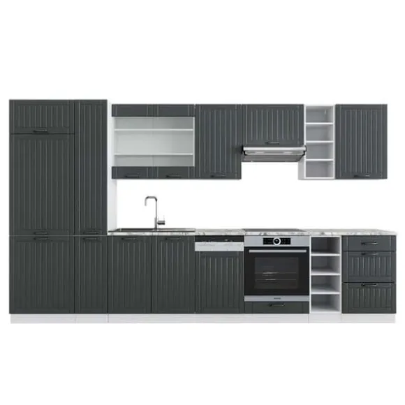 Fame-Line kök, 355 cm, PT Marble, Lanthus antracit/vit, Vicco