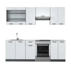 Fame-Line kök, 240 cm, PT Marble, Stuga vit/antracit, Vicco