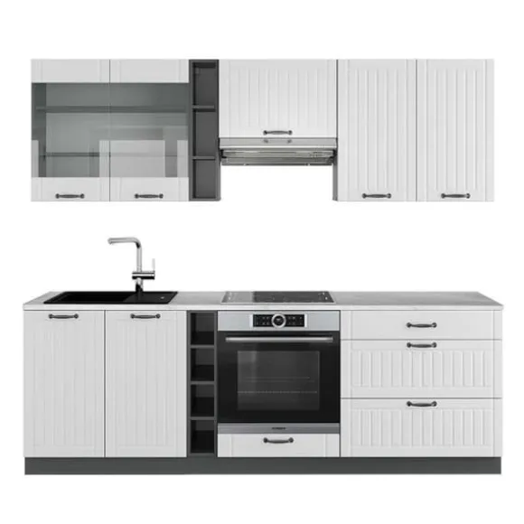Fame-Line kök, 235 cm, PT Marble, Stuga vit/antracit, Vicco