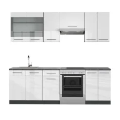 Fame-Line kök, 240 cm utan bänkskiva, blank vit/Antracit, Vicco