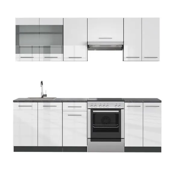 Fame-Line kök, 240 cm utan bänkskiva, blank vit/Antracit, Vicco