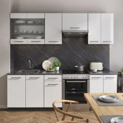 Fame-Line kök, 240 cm utan bänkskiva, blank vit/Antracit, Vicco