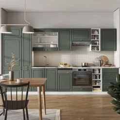 Fame-Line kök, 355 cm utan bänkskiva, grönguld Landhaus/Vit, Vicco