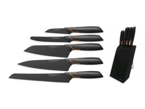 Fiskars - Knivblock och knivuppsättning - 5 st.