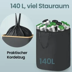 Flaskbehållare 140L - Återvinningskärl med lock och innerpåse - För kök