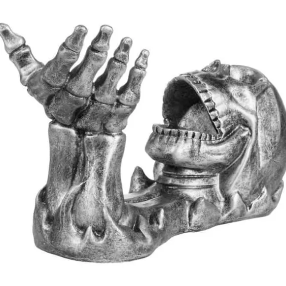 Flaskhållare - HENRY BRUBAKER - Dödskalle - Polyresin - Silver - 13x22x10,5 cm