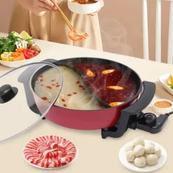 Fonduegryta - Elektrisk med värmeplatta och lock - 6 liter - 2 fack - 1300 W - Himmelsblå