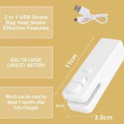 Förslutningsmaskin, bärbar mini-matpåseförslutare, 2-i-1 värmeförseglingsskärare, med USB-laddning, skyddar mat