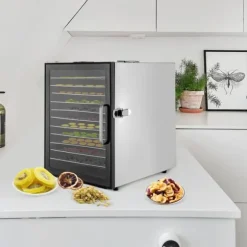 Frukttork - Matdehydrator - 12 Rostfria Brickor - 800 W - Digital Temperatur 30–90 °C - Timer 0,5–24 h - Svart