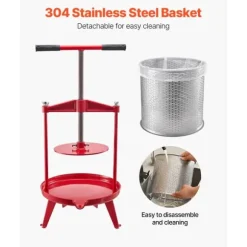 Frukt Vinpress Manuell, Vinframställningspress 3,69 Gal/14L, Rostfritt Stål