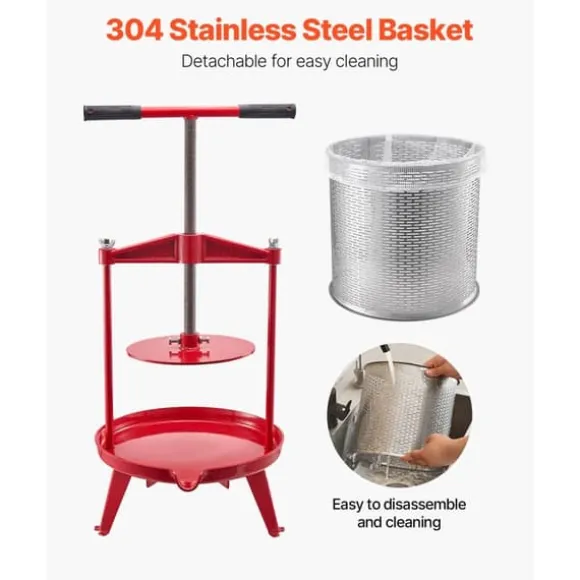 Frukt Vinpress Manuell, Vinframställningspress 3,69 Gal/14L, Rostfritt Stål