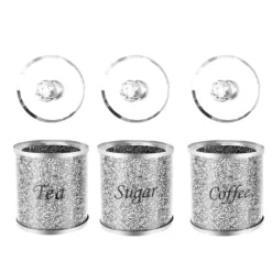 Förvaringsbehållare, Glas och Rostfritt Stål, Set med 3 Burkar,Silver