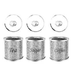 Förvaringsbehållare, Glas och Rostfritt Stål, Set med 3 Burkar,Silver