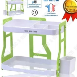 Förvaringshylla - TD® - Liten hylla - 2 våningar - Material ABS - Grön färg