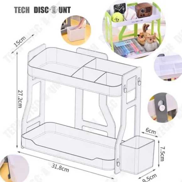Förvaringshylla - TD® - Liten hylla - 2 våningar - Material ABS - Grön färg